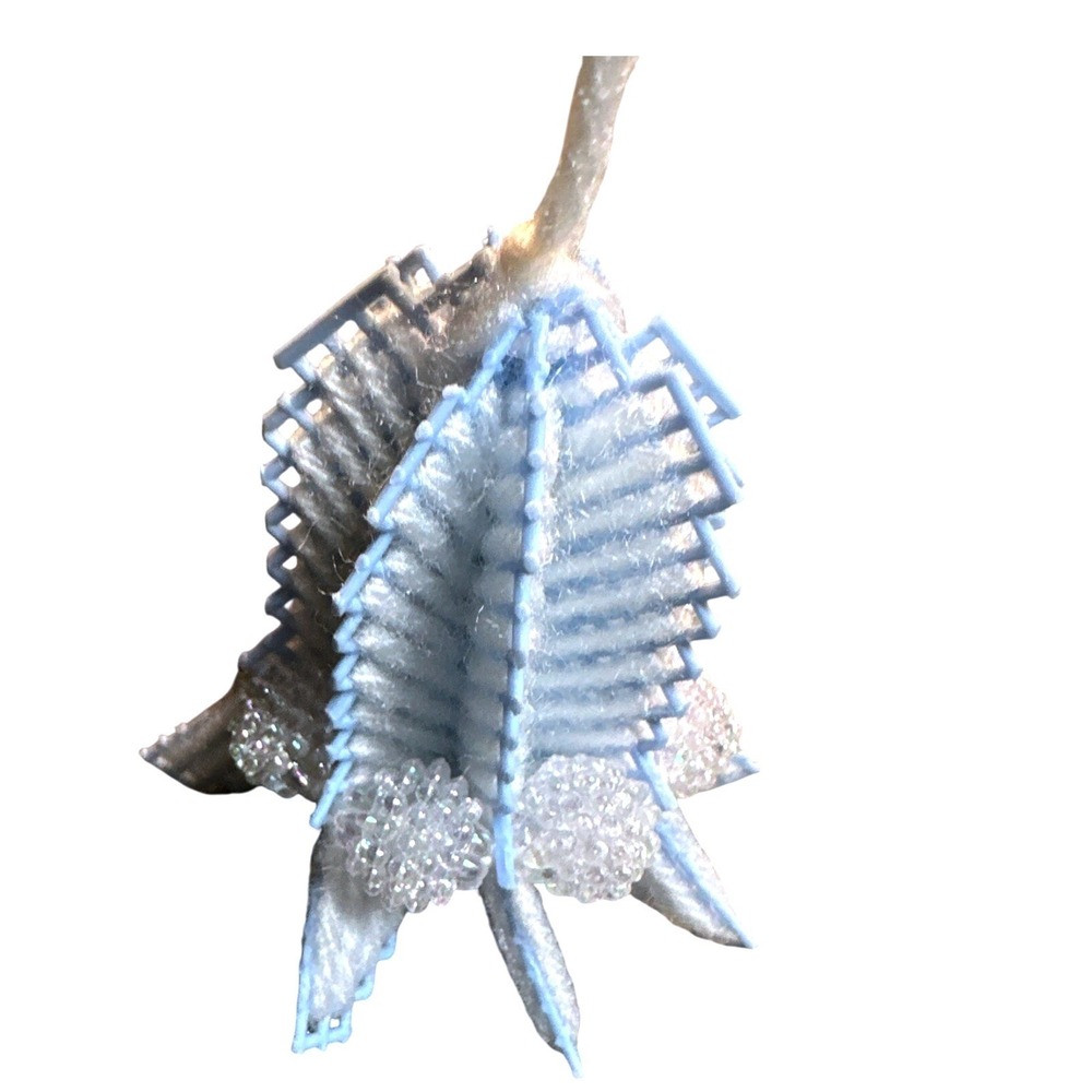 Handmade Winter Holiday Christmas Tree Ornament Blue White Beaded Sparkle